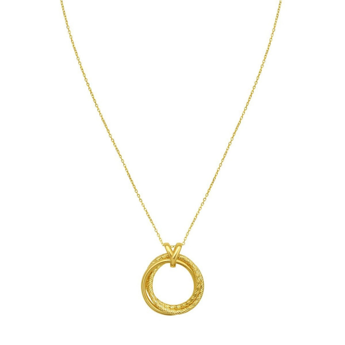 14K Yellow Gold Interlocking Diamond Cut Trinity Necklace, view 5