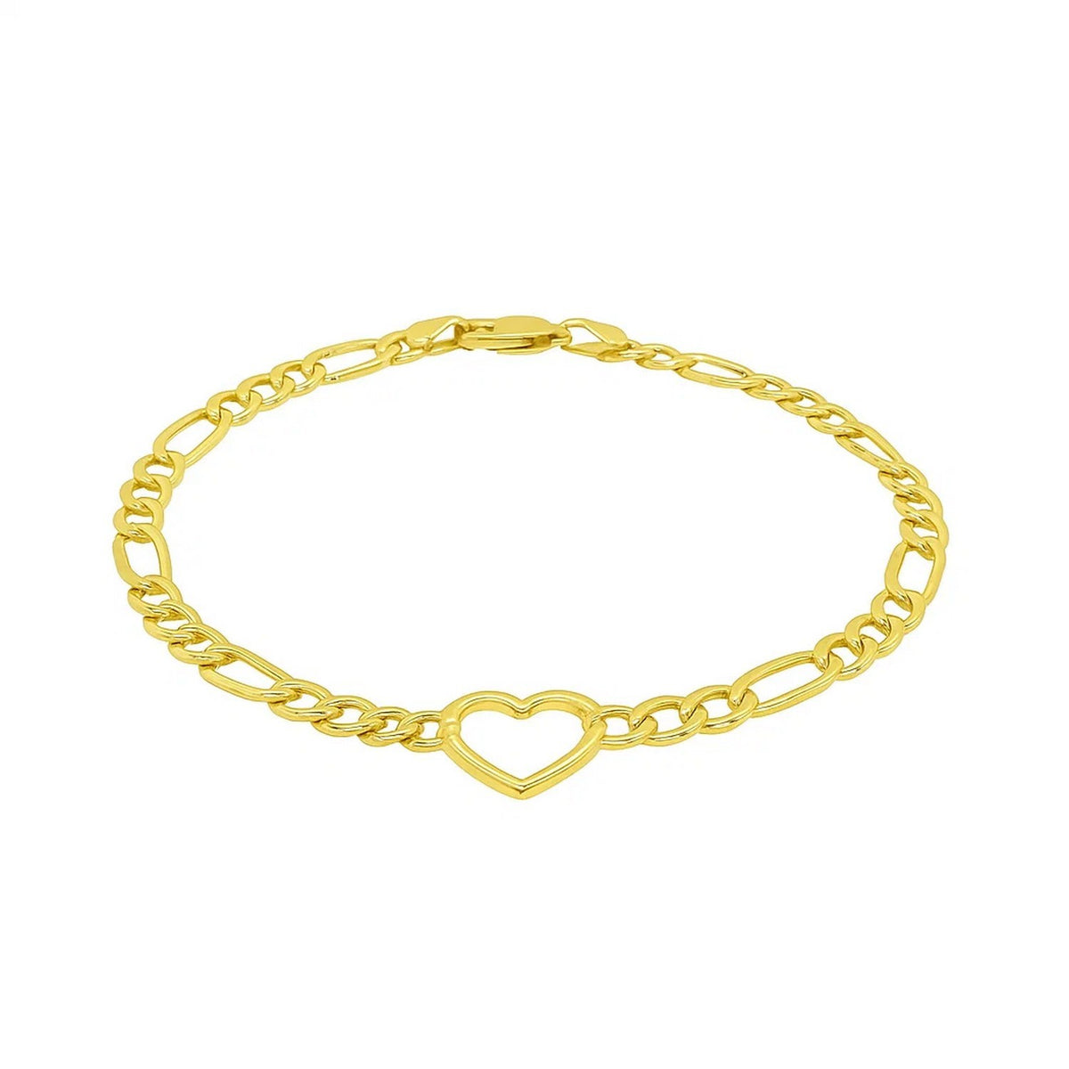 Figaro Chain Heart Bracelet in 10K Yellow Gold (4.50 mm), view 2