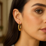 14K Yellow Gold Round Back to Back Hoop Earrings, view 3