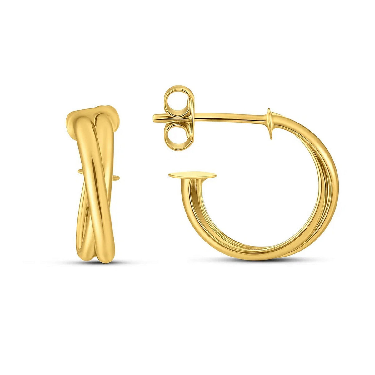 14K Yellow Gold Crossover Hoops