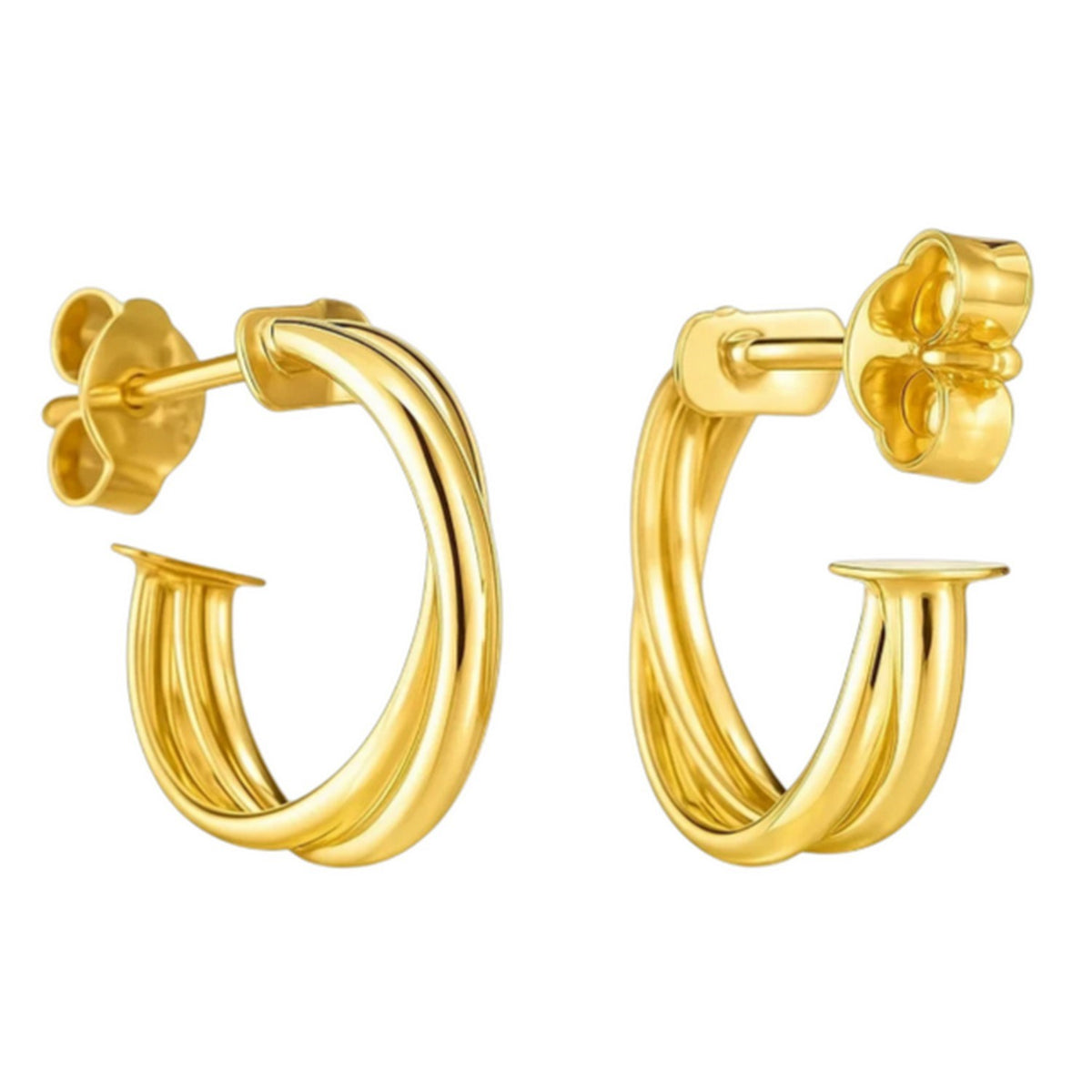 14K Yellow Gold Crossover Hoops, view 2