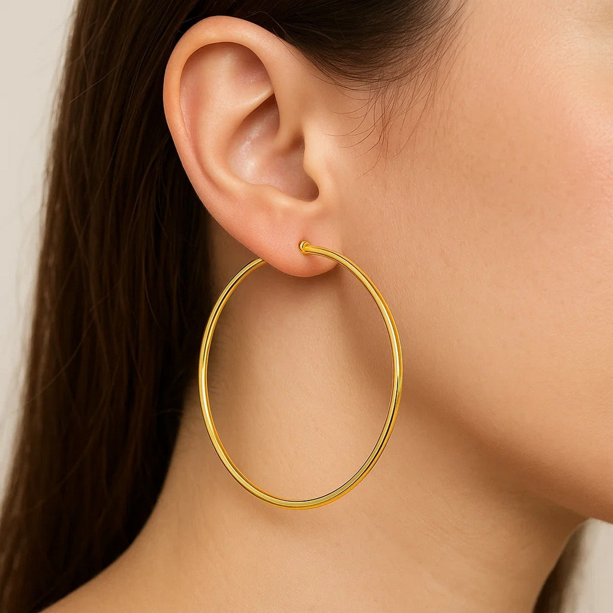 14K Yellow Gold Polished Large Round Hoop Earrings (2x60.00 mm), view 4