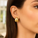Sterling Silver Yellow Gold Plated Puffed Double Row Crossover C Hoop Earrings, view 3