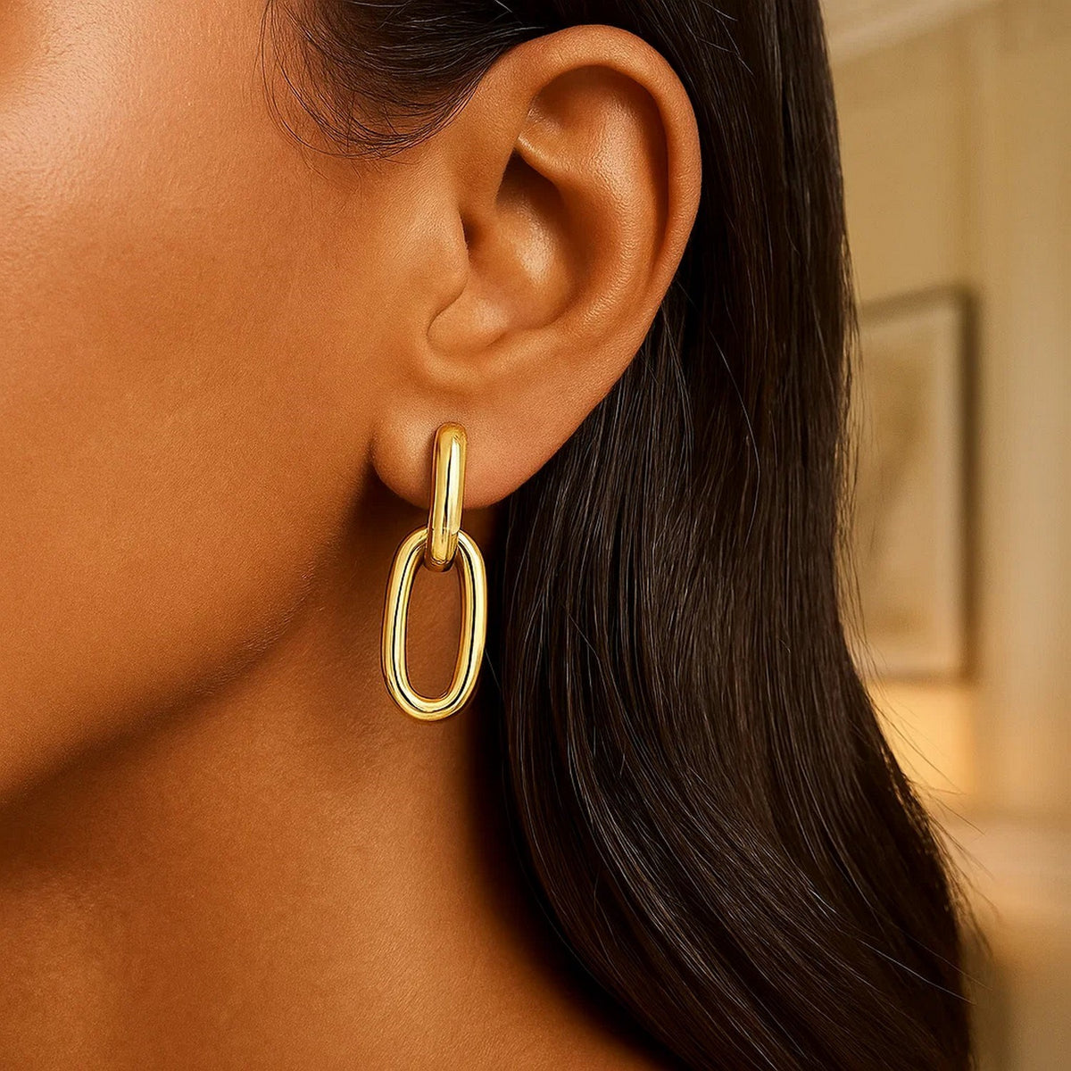 Link Drop Earrings in 14K Yellow Gold, view 4