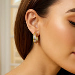 14K Tri Color Gold Polished Trinity Tube Hoop Earrings, view 3