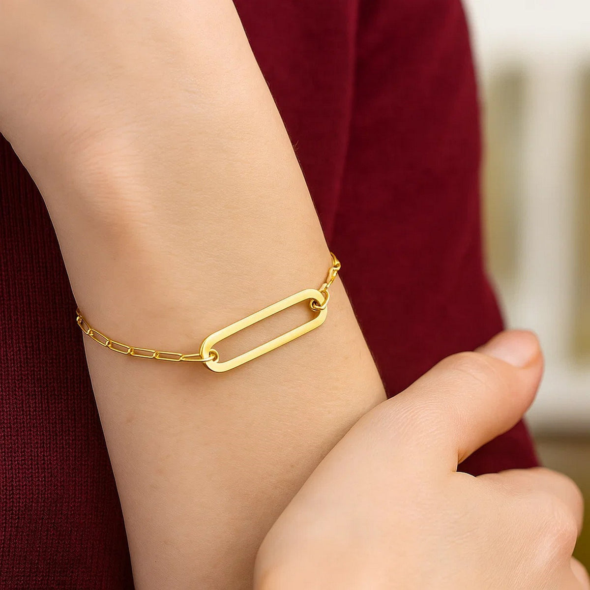 14K Yellow Gold High Polish Open Straight Paperclip Bracelet (2.10 mm), view 2
