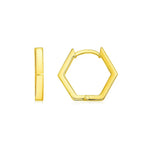 14K Yellow Gold Hexagon Huggie Hoops Earrings