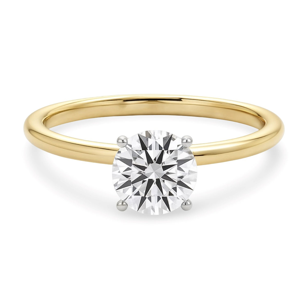 1 Carat Round Lab Grown IGI G/VS1 Diamond Solitaire Ring in 14K Yellow Gold, view 2