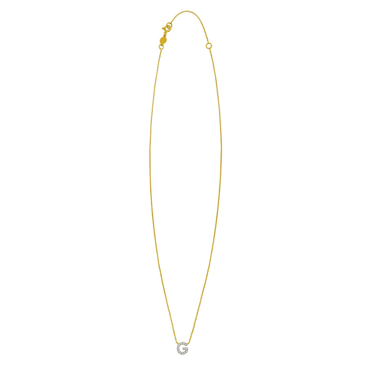 14K Yellow Gold Mini Diamond G Initial Pendant Necklace, view 2