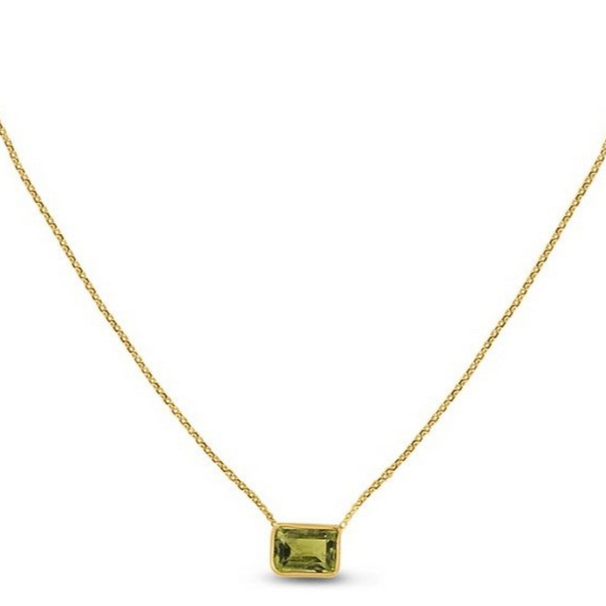 14K Yellow Gold Emerald Cut Peridot Necklace, view 2