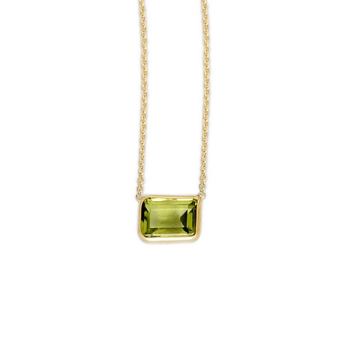 14K Yellow Gold Emerald Cut Peridot Necklace, view 3