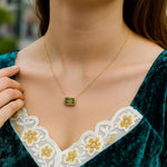 14K Yellow Gold Emerald Cut Peridot Necklace, view 5