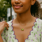 14K Yellow Gold Emerald Cut Peridot Necklace, view 6