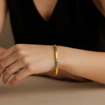 14K Yellow Gold Turquoise Rectangle Links Bracelet (3.50 mm), view 2