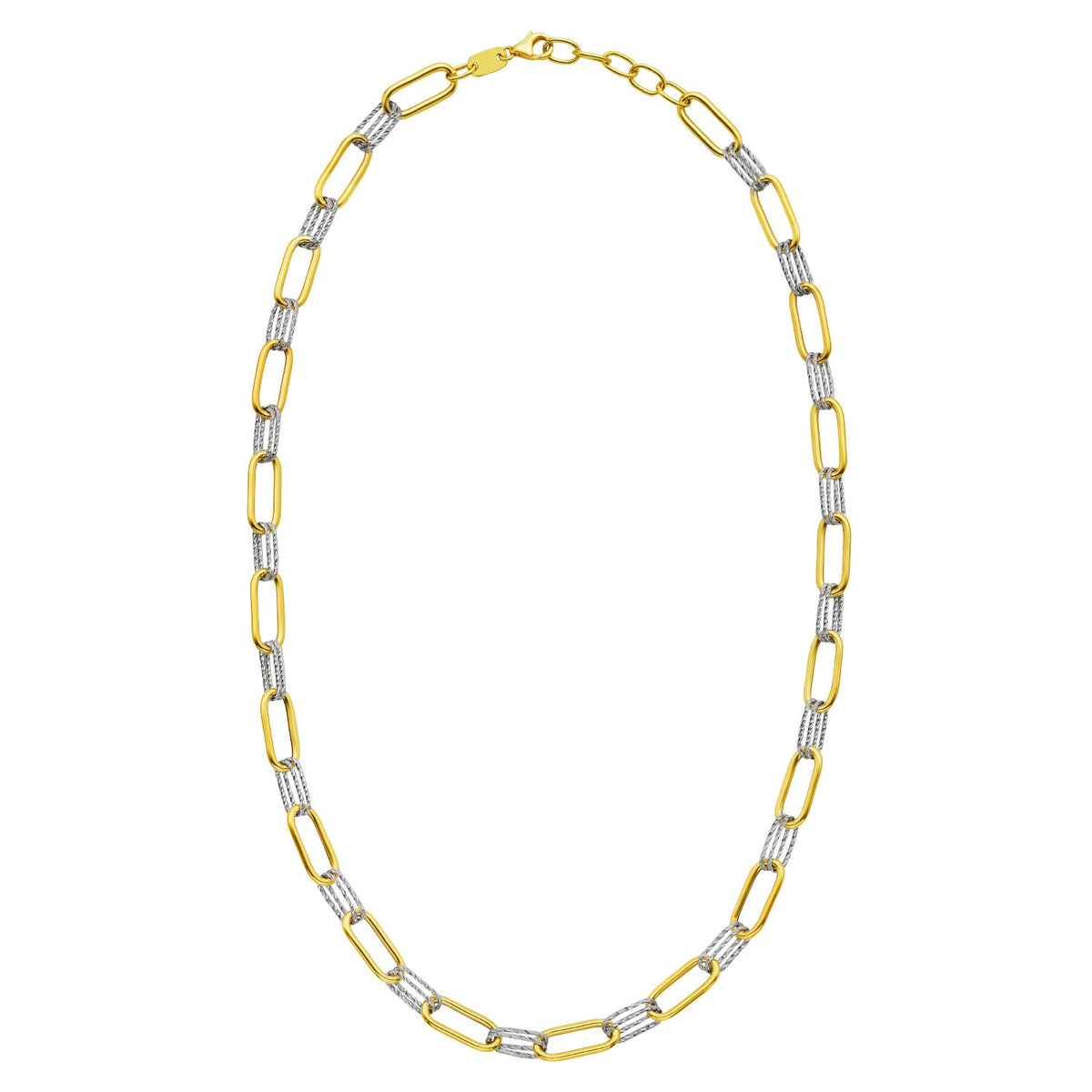 14K Two Tone Gold Diamante Paperclip Necklace (6.20 mm), view 2