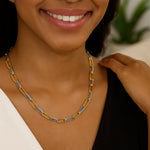 14K Two Tone Gold Diamante Paperclip Necklace (6.20 mm), view 3