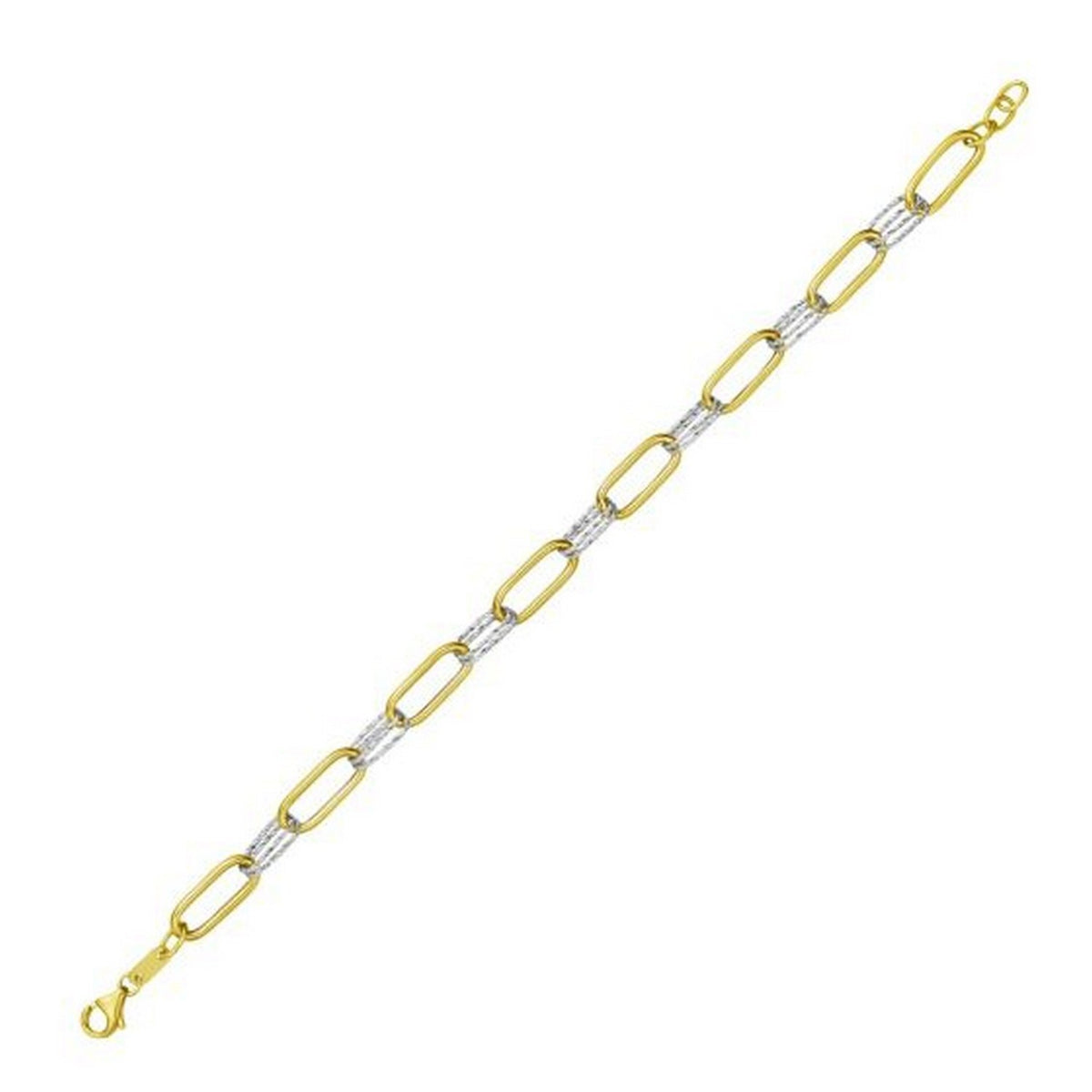 14K Two Tone Gold Diamante Paperclip Necklace (6.20 mm), view 4