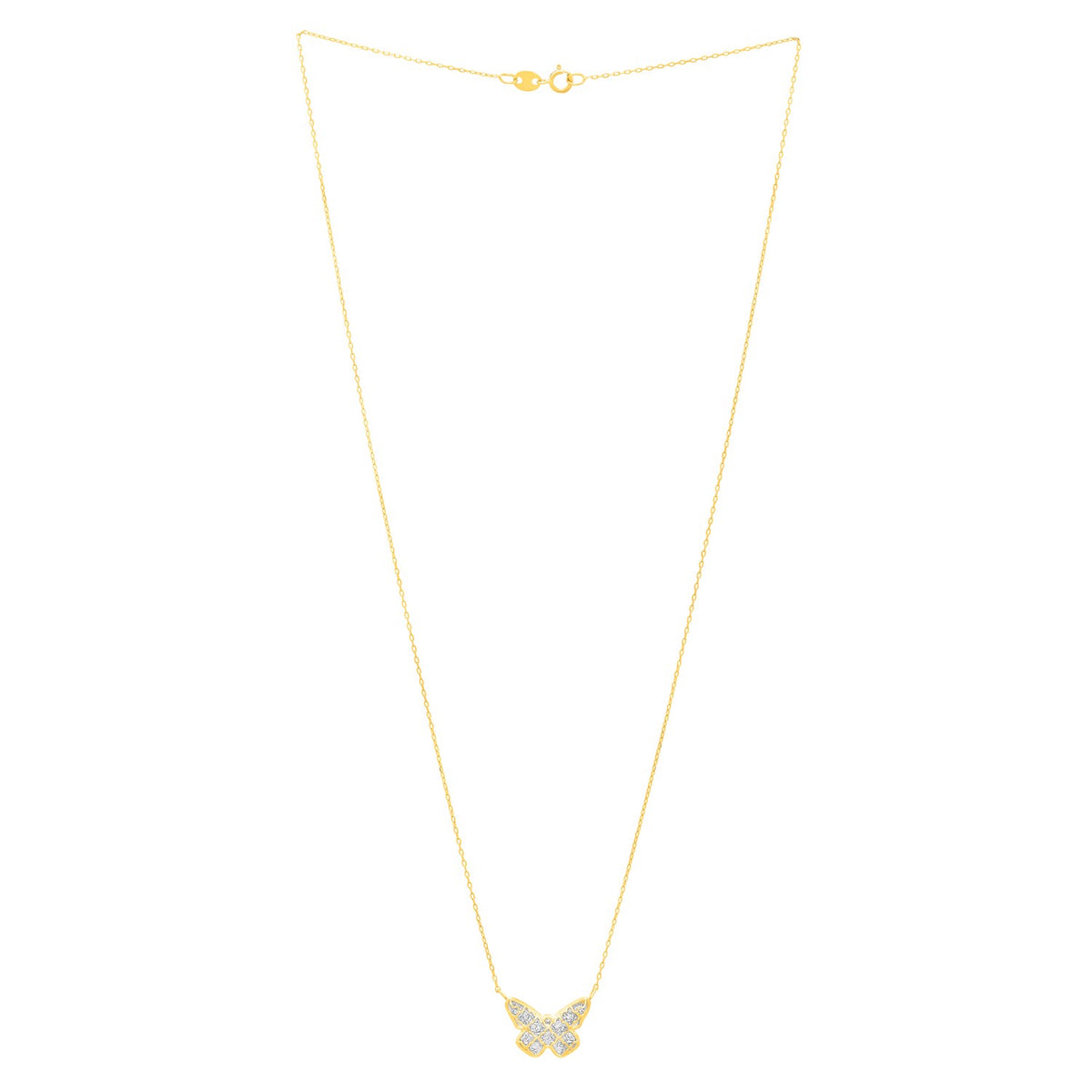 Checkered Butterfly Necklace in 14K Yellow Gold, view 2