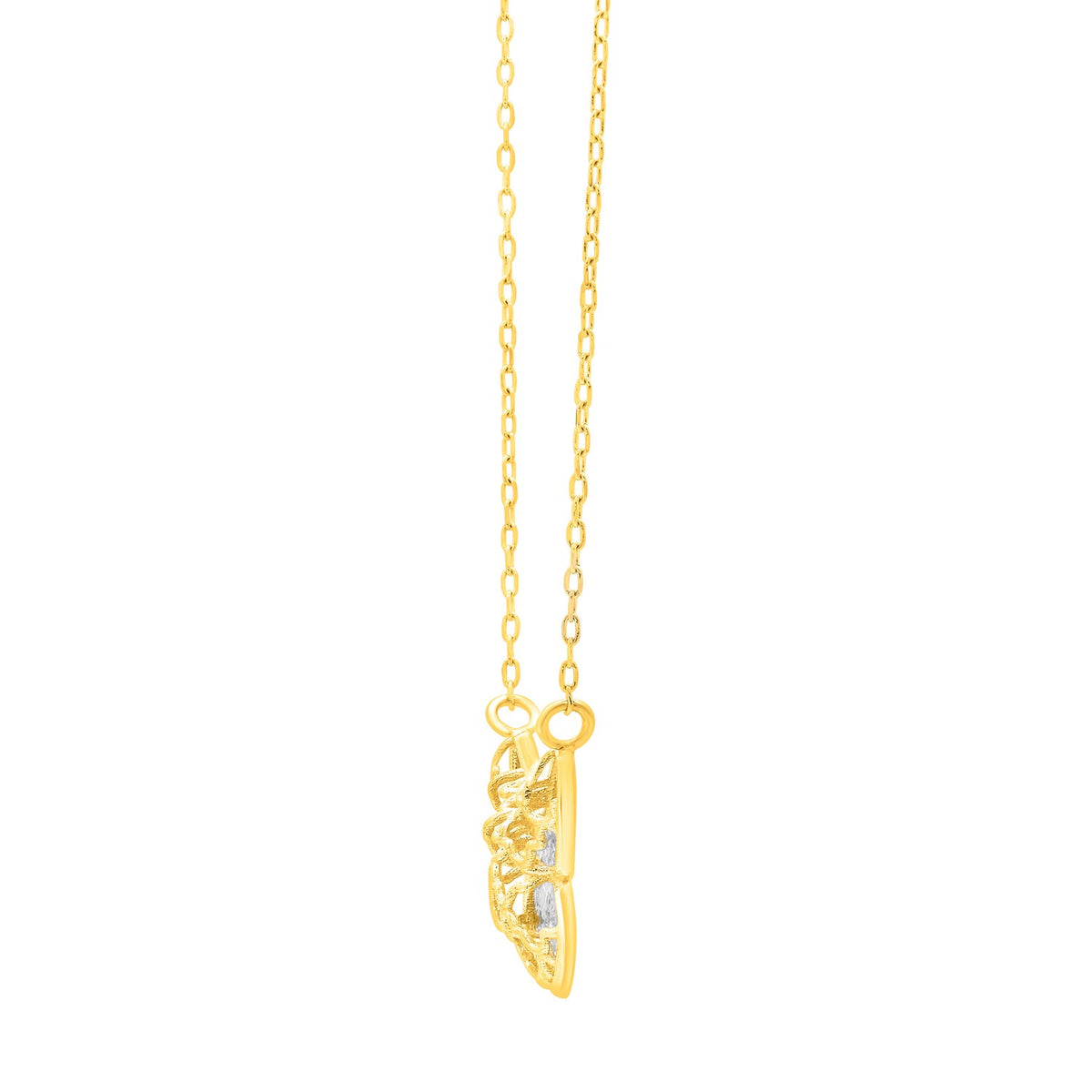 Checkered Butterfly Necklace in 14K Yellow Gold, view 3