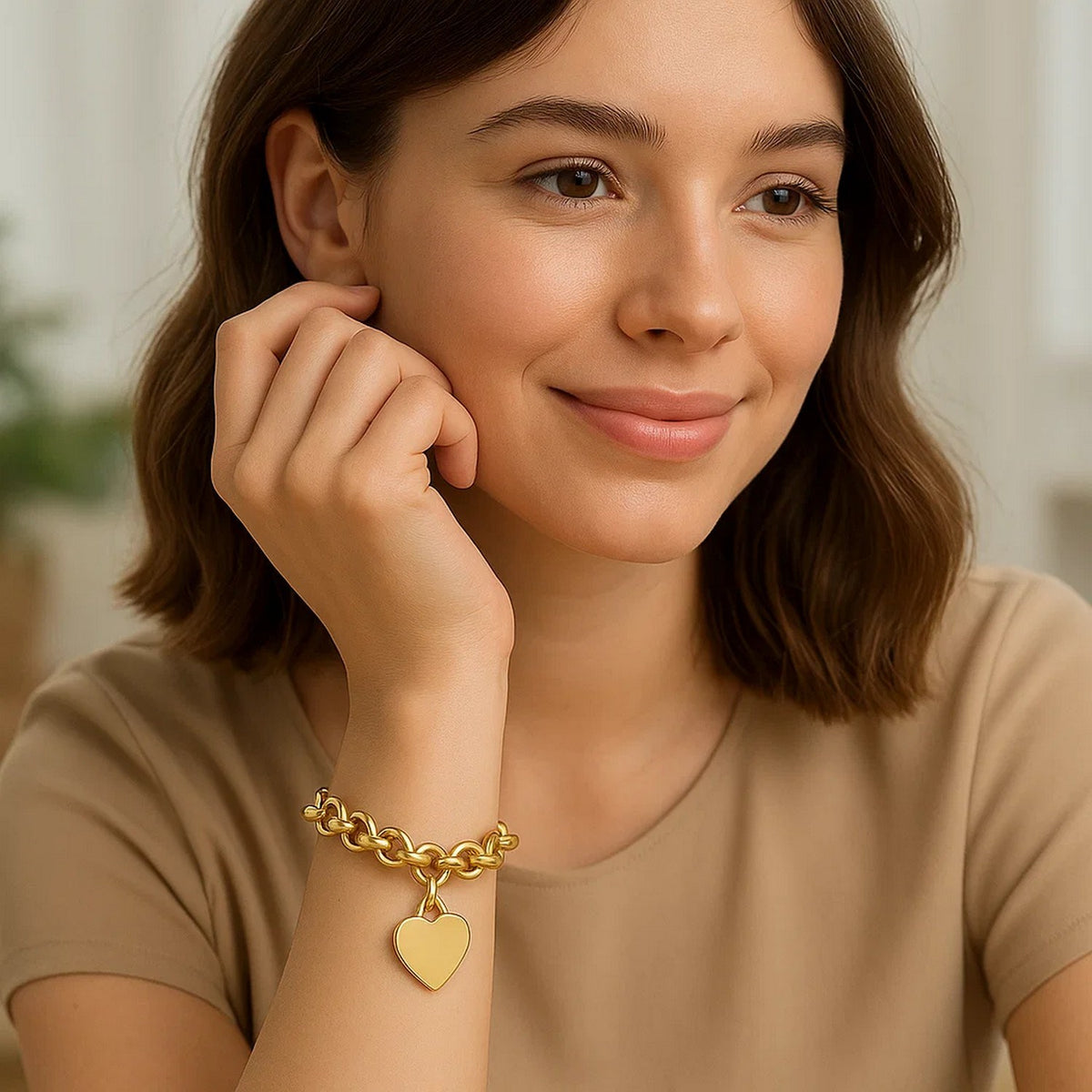Heart Tag with Rolo Link Bracelet in 14K Yellow Gold (11.40 mm), view 3