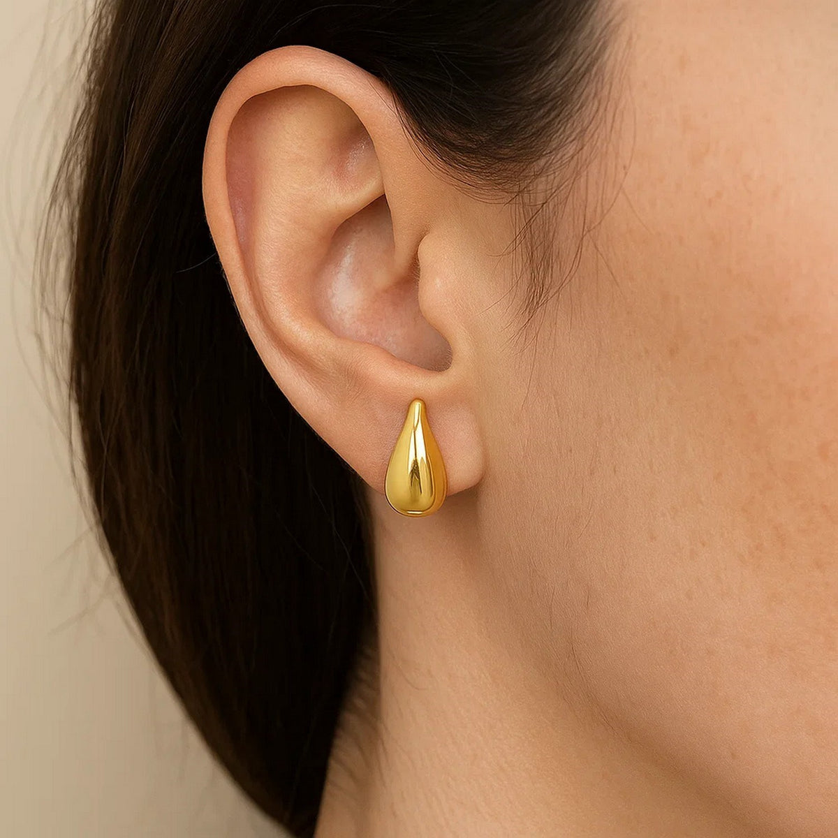 Small Raindrop Stud Earrings in 14K Yellow Gold, view 3