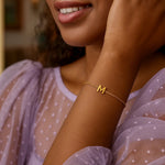 14K Yellow Gold Mini Initial M Bracelet, view 3