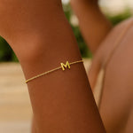 14K Yellow Gold Mini Initial M Bracelet, view 5