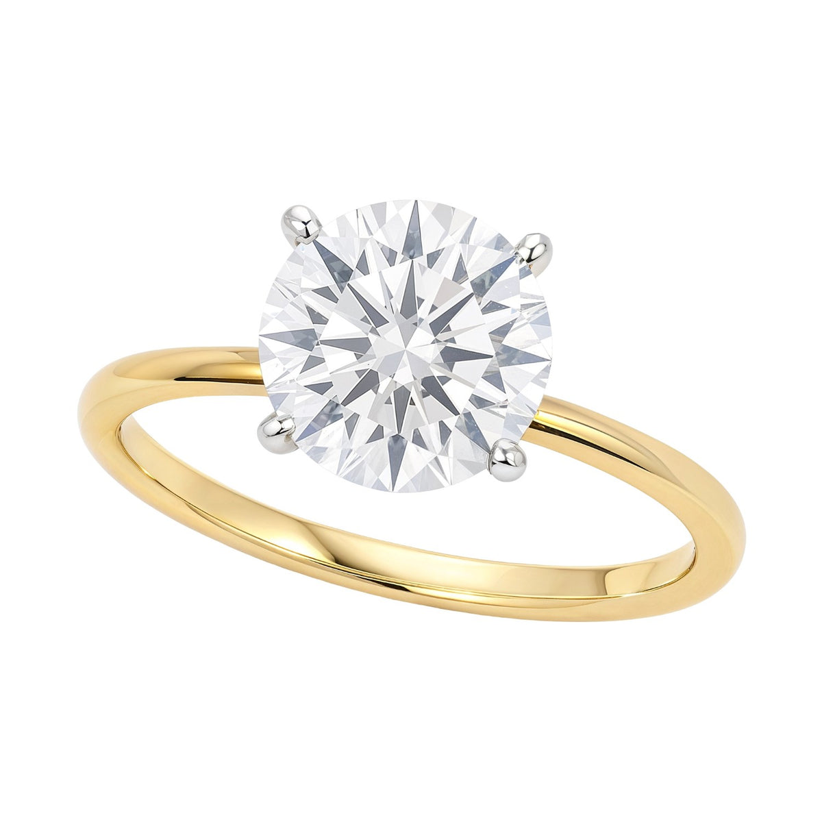 3 Carat Round Lab Grown IGI G/VS1 Diamond Solitaire Ring in 10K Yellow Gold