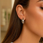 Sterling Silver Twisted Puff C Hoop Earrings, view 3