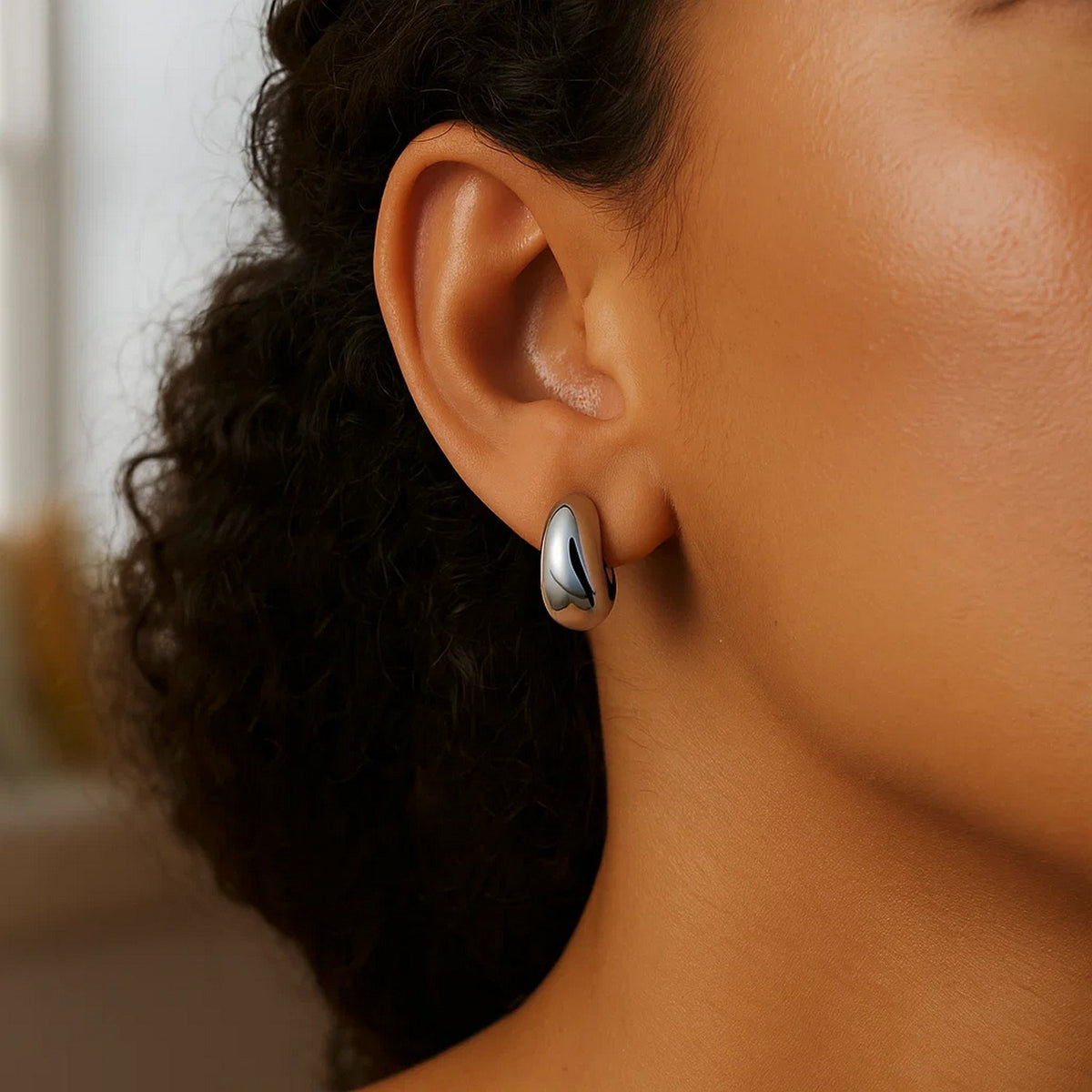 Sterling Silver Twisted Puff C Hoop Earrings, view 4