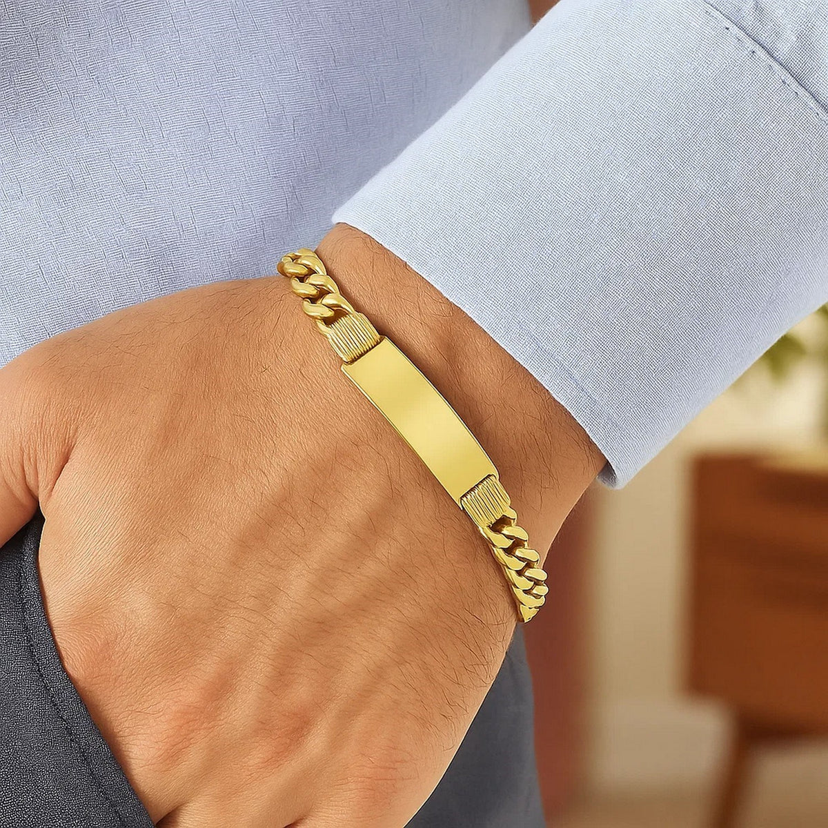 14K Yellow Gold Lite Cuban ID Bracelet (9.10 mm), view 2