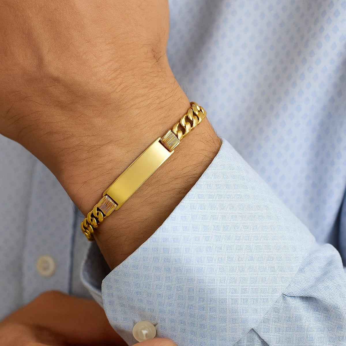 14K Yellow Gold Lite Cuban ID Bracelet (9.10 mm), view 3