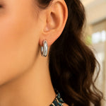 Sterling Silver Round Hoop Earrings (15.00 mm), view 4