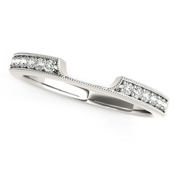 14K White Gold Curved Section Antique Style Diamond Wedding Band (1/8 cttw)