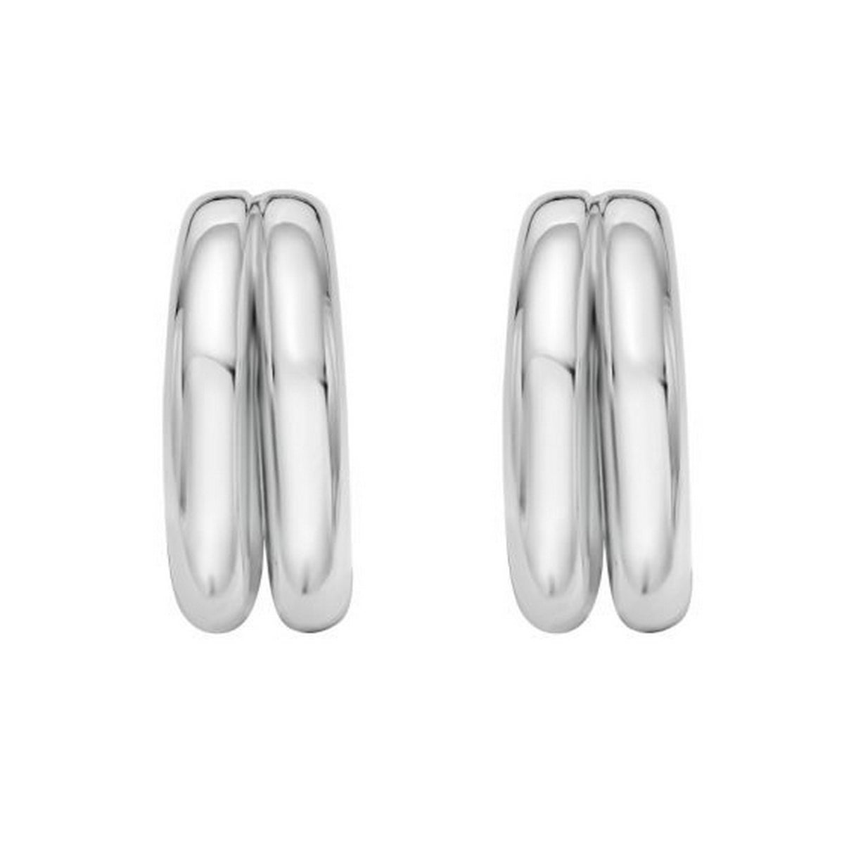 Sterling Silver Puffed Double Row Hoop Earrings, view 2
