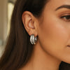 Sterling Silver Puffed Double Row Hoop Earrings, view 3
