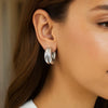 Sterling Silver Puffed Double Row Hoop Earrings, view 4