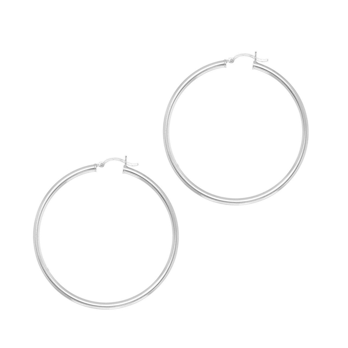 Rhodium Plated Hoop Earrings in Sterling Silver (3x50.00 mm)