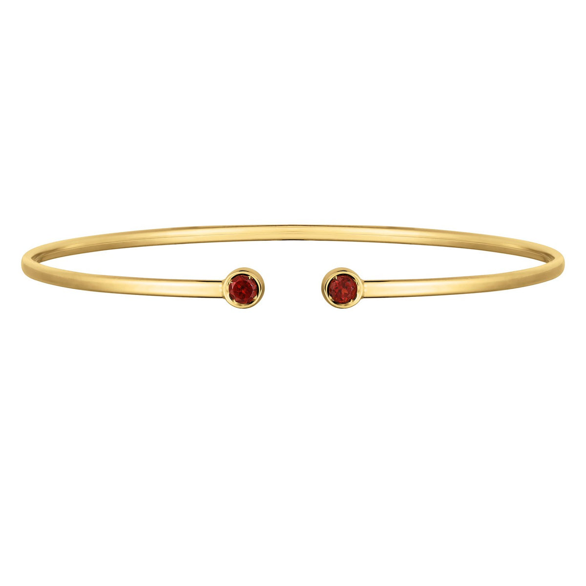 14K Yellow Gold Garnet Open Cuff Bangle (2.00 mm), view 2