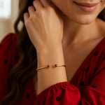 14K Yellow Gold Garnet Open Cuff Bangle (2.00 mm), view 3