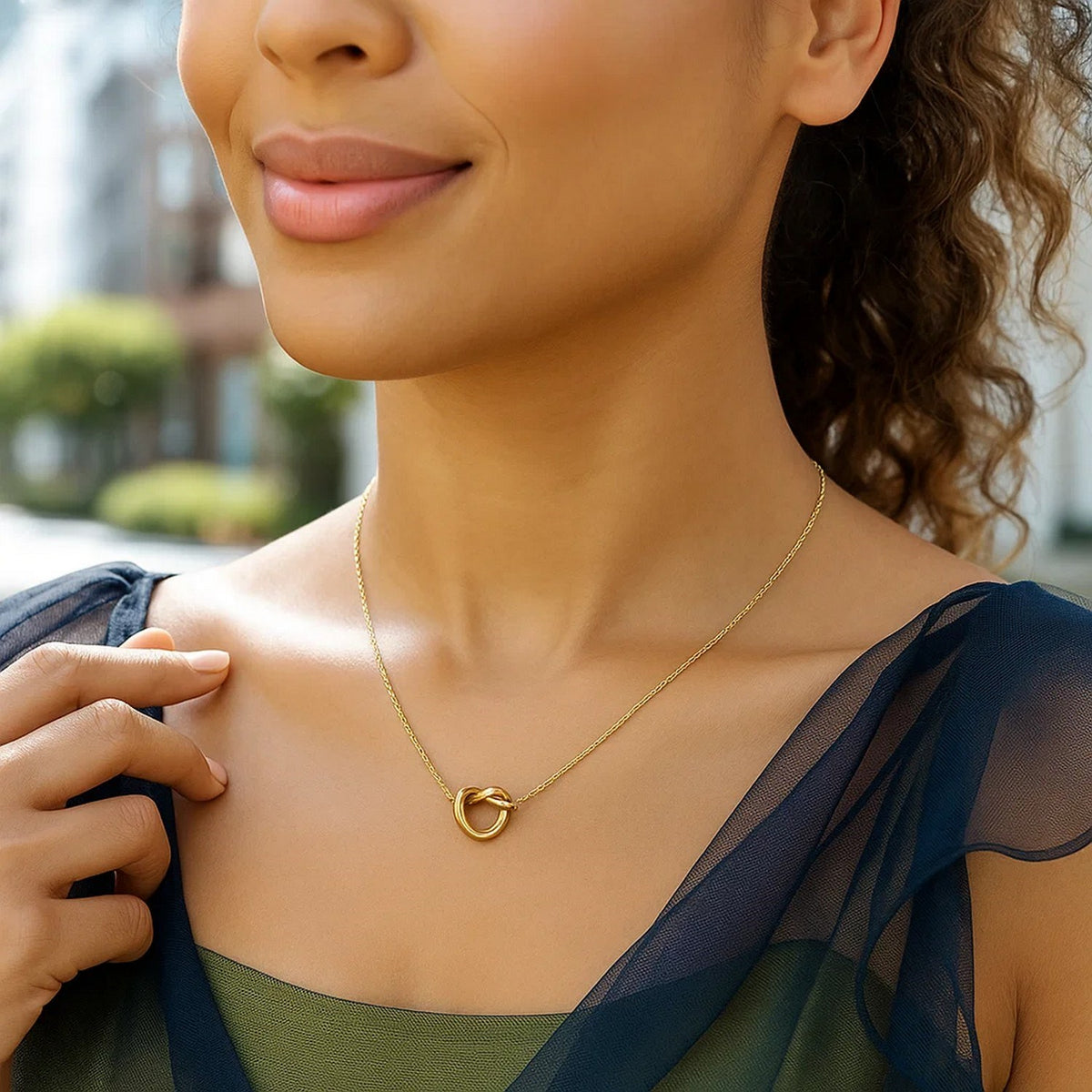 14K Yellow Gold Love Knot Necklace, view 4