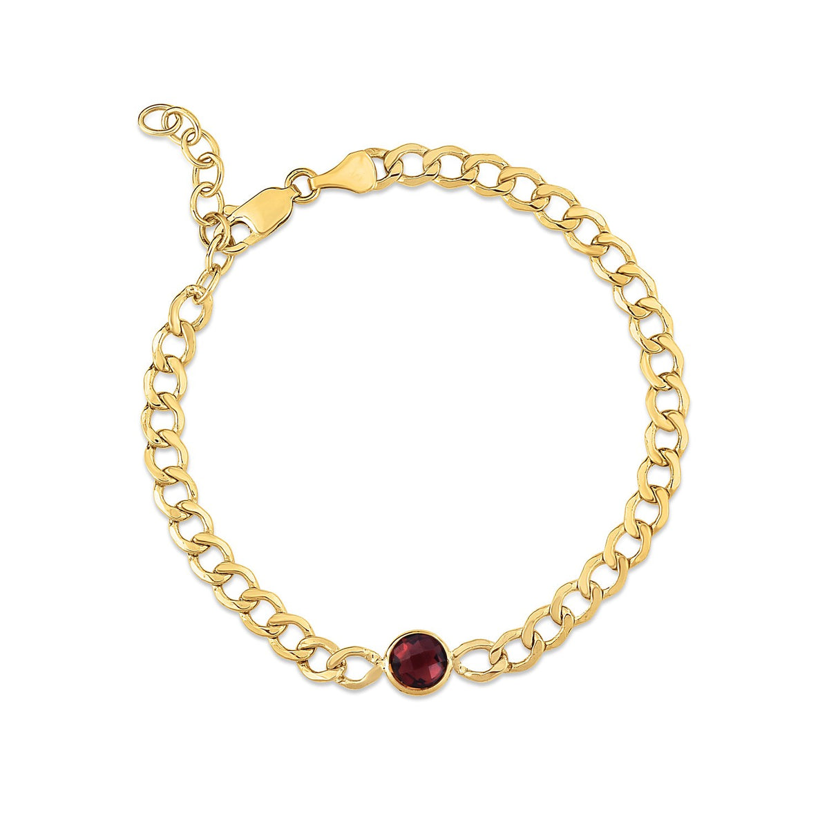 14K Yellow Gold Garnet Curb Chain Bracelet (3.60 mm), view 2