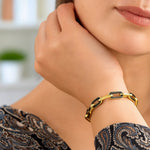 14K Yellow Gold Black Onyx Paperclip Gem Link Bracelet (7.00 mm), view 4