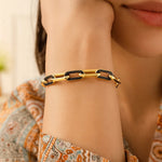 14K Yellow Gold Black Onyx Paperclip Gem Link Bracelet (7.00 mm), view 5