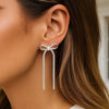 Sterling Silver Snake Chain Drop Dangle Bow Earrings, view 3