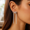 Sterling Silver Snake Chain Drop Dangle Bow Earrings, view 4
