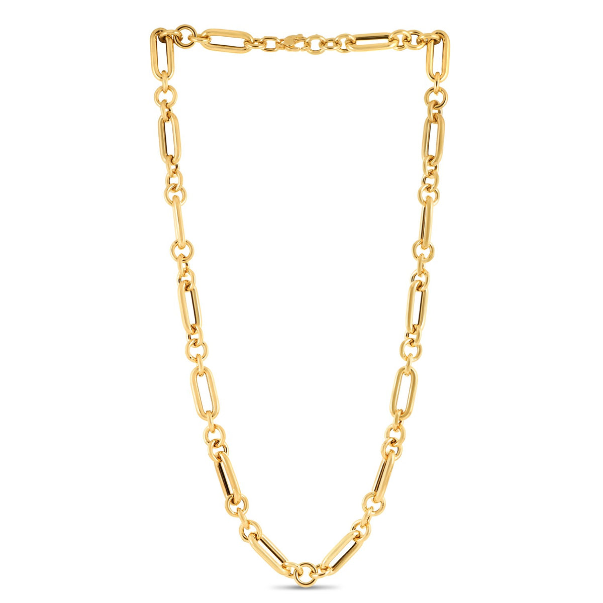 14K Yellow Gold Italian Alternating Paperclip Round Links Chain Necklace