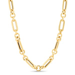 14K Yellow Gold Italian Alternating Paperclip Round Links Chain Necklace, view 2