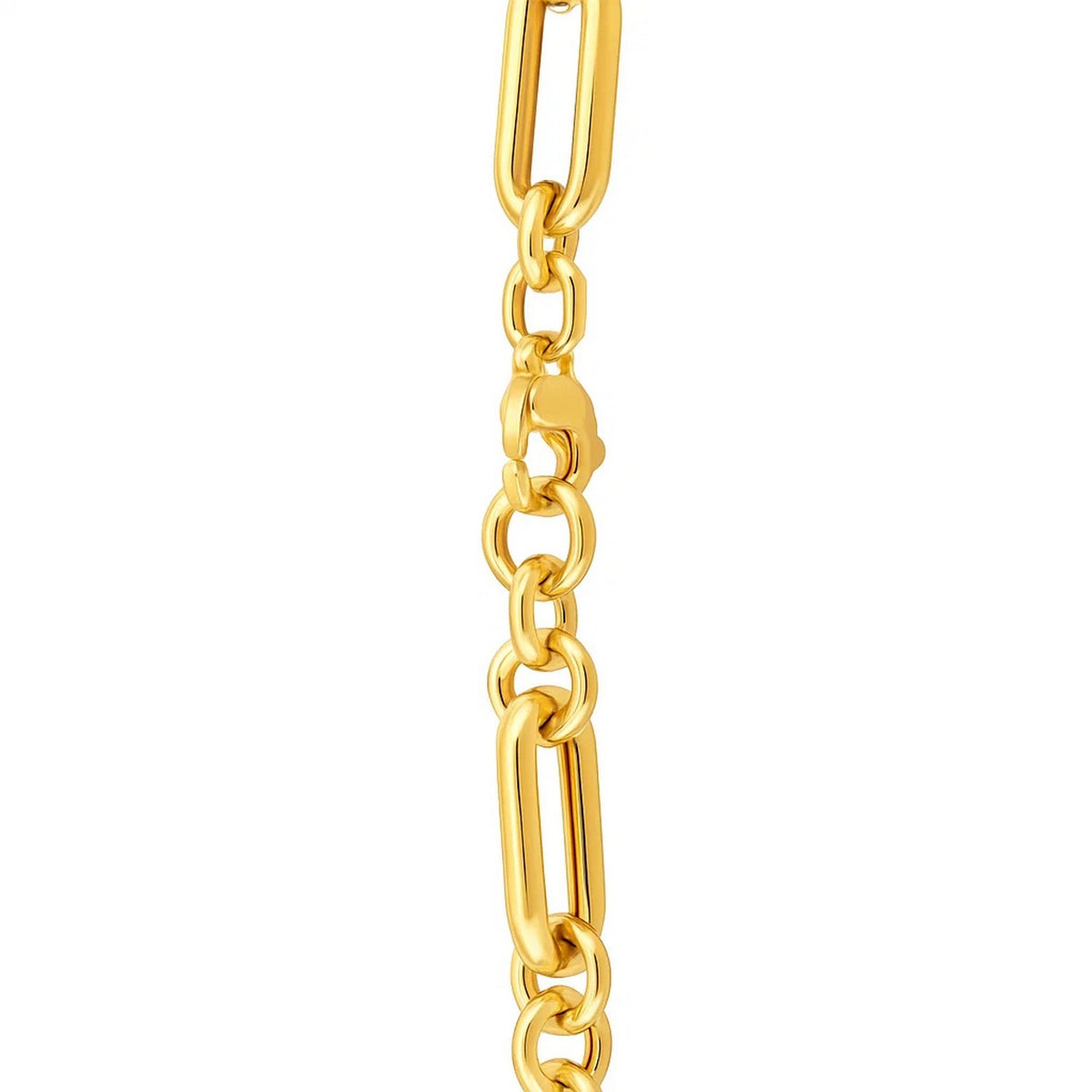 14K Yellow Gold Italian Alternating Paperclip Round Links Chain Necklace, view 3