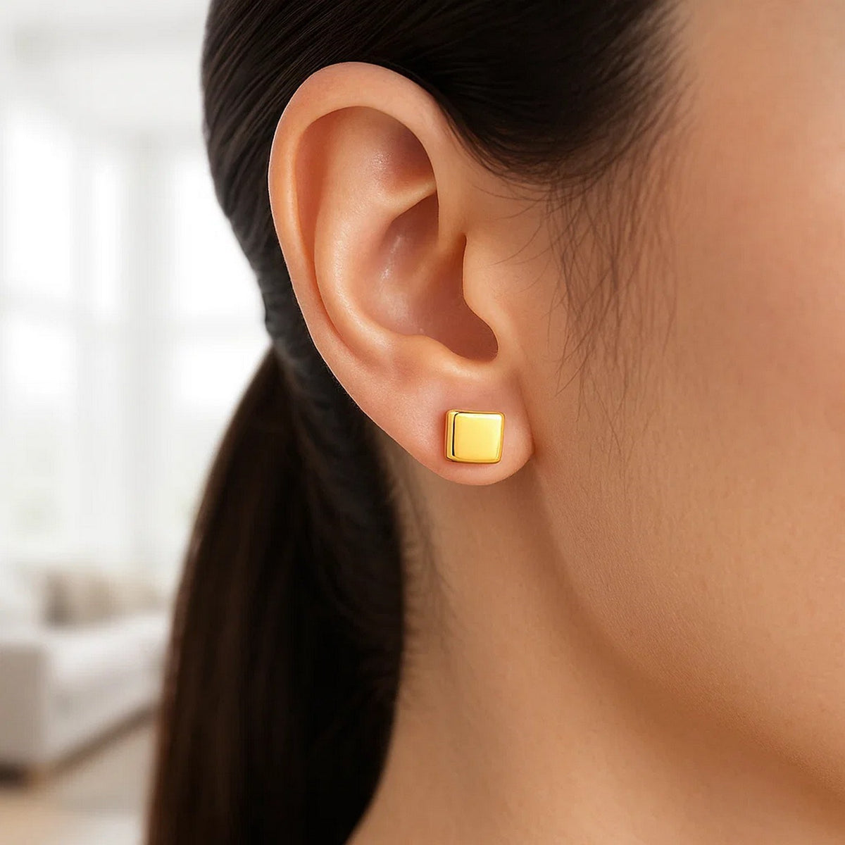 14K Yellow Gold Polished Cube Post Earrings, view 2